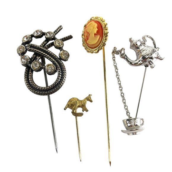 Straight Pin Jewelry Lot Including Avon Cameo Kangaroo Tea Pot - Picture 1 of 4